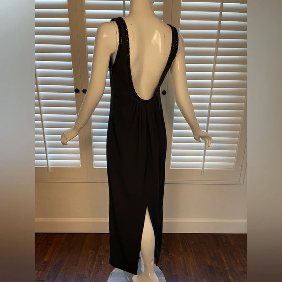 Laundry by Shelli Segal Maxi Gown Black 10 Low Back Bead Trim Simple Sleek - Picture 16 of 16